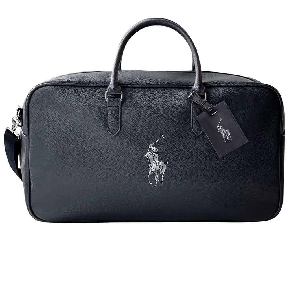 Ralph Lauren Faux Leather Large Black Duffle Bag With Bag Tag-NWT